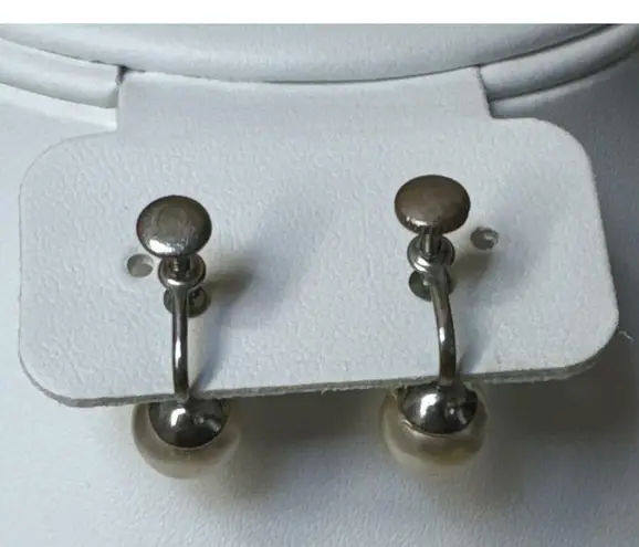 Antique Edwardian Art Deco Vintage silver double pearl drop screwback earrings