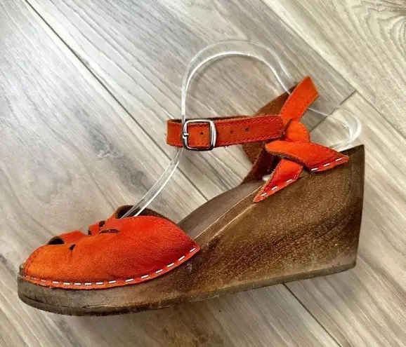 MAGUBA SWEDEN | Rio Dark Orange Clogs Wood Heel Suede Upper | Size 40 9 9.5 Brown