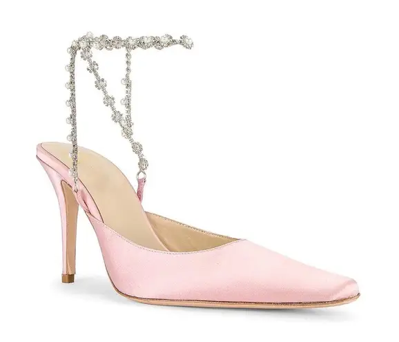 LPA Pink Pearl Rhinestone Strap Pump Heel SIZE 6.5 Satin Formal Cocktail Luxury