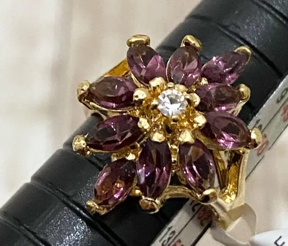 Amethyst 18K G.E. Cocktail Cluster Ring Size 6