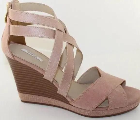 Geox D Sibilla Powder Pink Suede Wedge Heels 9.5