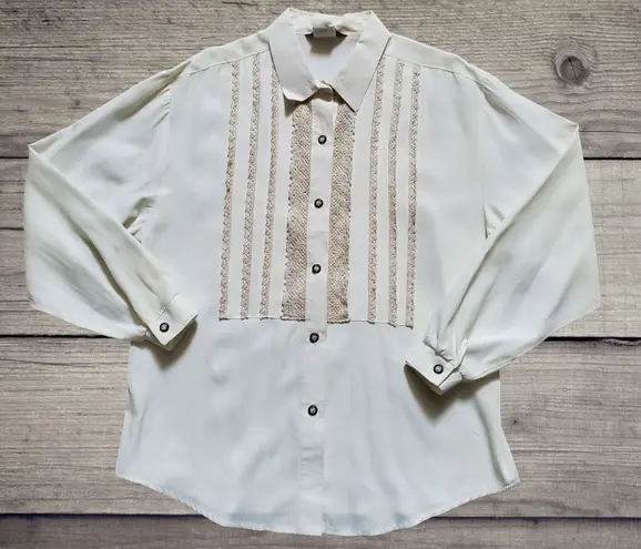 Roper Cream Lace Cowboy Cowgirl Western Shirt Women Large Farm Cottagecore FLAWS Size undefined
