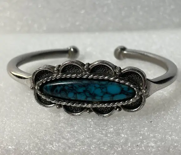 Emmons Faux Turquoise Silver Tone Cuff Bangle Bracelet