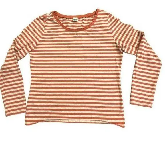 Garnet Hill Orange Striped T-Shirt Size Large Cotton Long Sleeve Women's