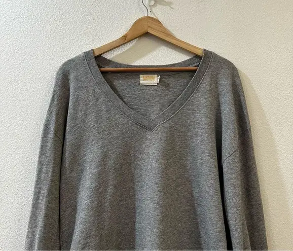 Nation Ltd . Willa Bishop Sleeve Grey V-Neck Knit 100% Cotton Pullover Top Size S