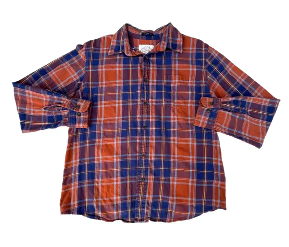 st. john's bay  Orange Plaid Flannel Button Up Long Sleeve T-shirt