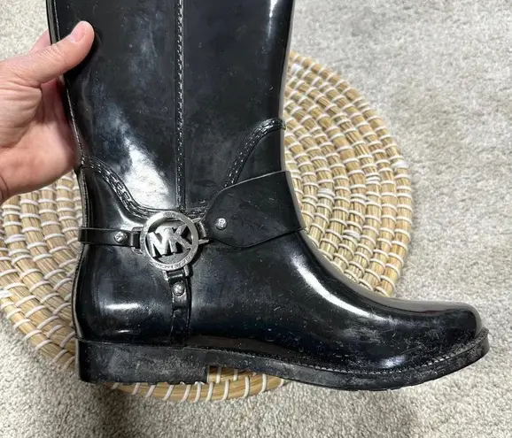 MICHAEL Michael Kors Women's Fulton Tall Harness Rain Boots in Black Size 8