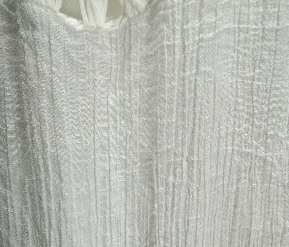 Boho Hippie White Gauzy Cotton & Crochet Lace with Fringe Top Size Medium