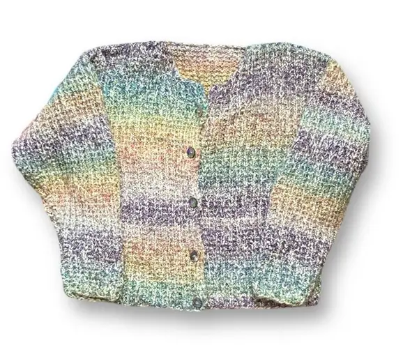 Knit Cardigan Sweater Pastel Ombré Fuzzy Rainbow Chunky Loose Knit Crewneck Purple Size L