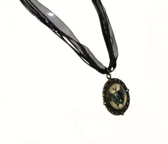 Handmade Gothic Victorian "Wings of the Departed" Goth Skeletal Bat Ribbon Necklace