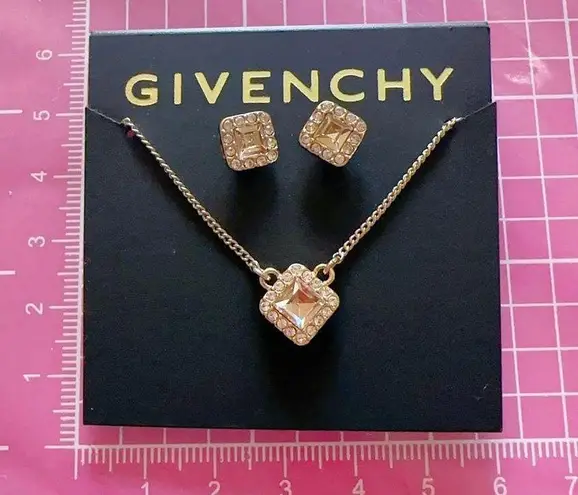 Givenchy  square diamond paved stud earrings & necklace set