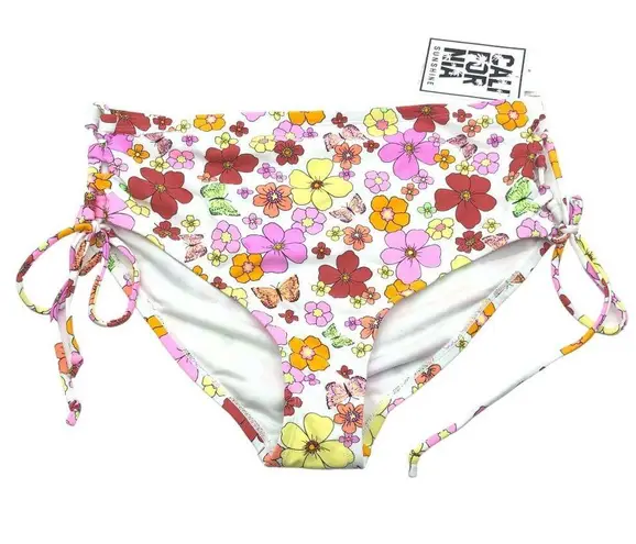 California Sunshine High Waisted Floral Bikini Bottom Lace-Up Sides White 1X