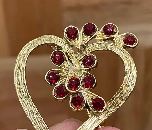 Vintage Gerry’s Signed Gold Heart with Red Stones Valentine’s Brooch