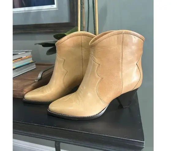 Isabel Marant Darizo Leather Western Booties Natural Tan Womens Size 37