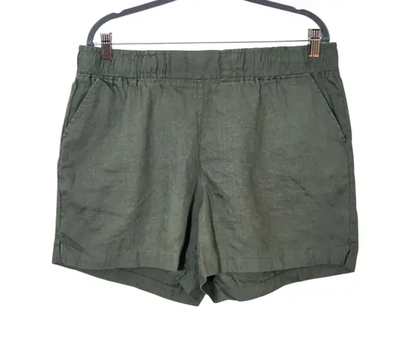 Ellen Tracy Company by Olive Green Linen Shorts Size Large Linen Pull-on Shorts