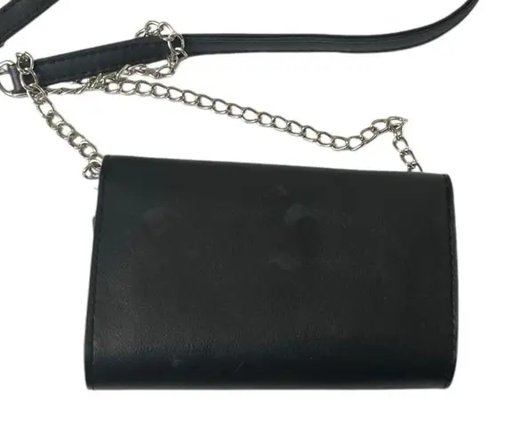 Black Silver Crossbody Chain Link Shoulder Strap Snap Closure Vegan Small Mini