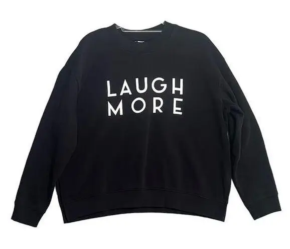 Laugh More Cropped Sweatshirt Womens XL Black Basic Casual Loungewear Pullover