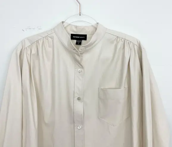 Fifteen Twenty Sienna Faux Leather Shirred Blouse Ivory