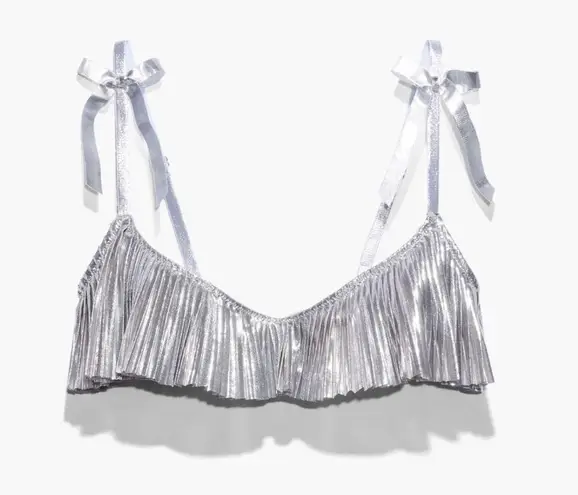 Savagexfenty NWT Savage X Fenty Bra 40C Silver Metallic Pleated Bralette | Festival Lingerie
