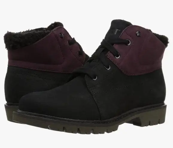 Caterpillar Cat Women’s Fret Faux Fur black & maroon leather boots size 8.5