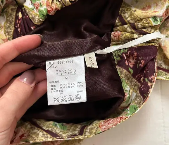 NWT Axes Femme Brown and pink floral print midi skirt Size M