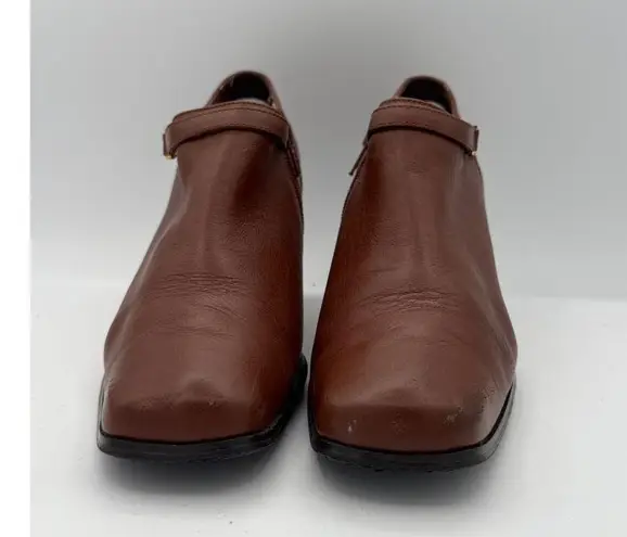 AJ Valenci Brown Leather Block Heel Ankle Booties With Side Zipper & Strap 7W Size 7