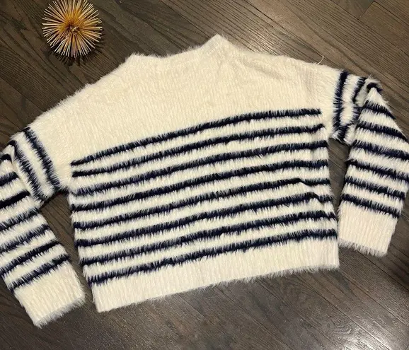 La Ligne x Target Eyelash Knit Striped Crewneck Cropped Sweater Small Blue - Image 6