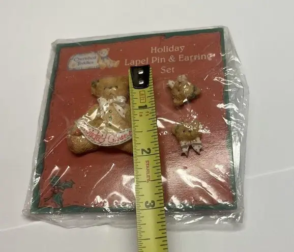 Lapel Pin & Matching Stud Earrings Christmas Holiday Cheer Bear Set
