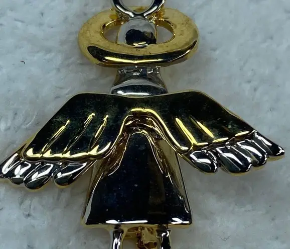 Angel with Wings and Halo Pin Brooch Pendant Silver and Gold Tone Metal