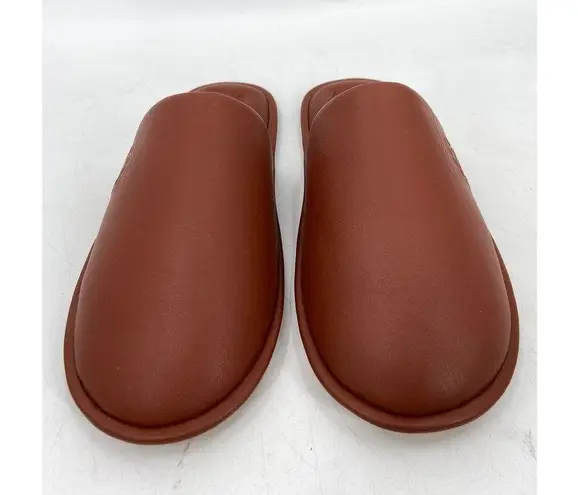 Loewe Logo Embossed Brown Leather Round Toe Slip On Slippers Size 41