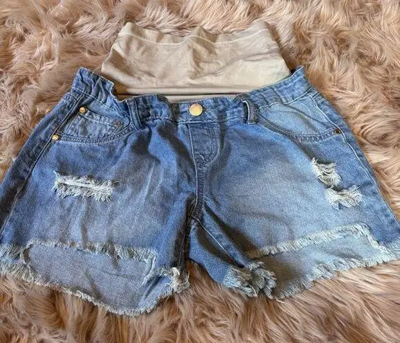 Haute Mama Denim Maternity Shorts Blue Frayed Hem Small New With Tags Size undefined