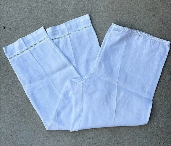 Magaschoni White Eyelet Cropped Pants 100% Linen Women’s Size Large