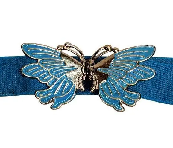 Vtg Blue Womenโs Stretch Belt Butterfly Front Buckle 1980s Retro
