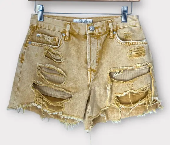 We The Free Free People Mineral Wash Distressed Mustard Hight rise short 24 Yellow