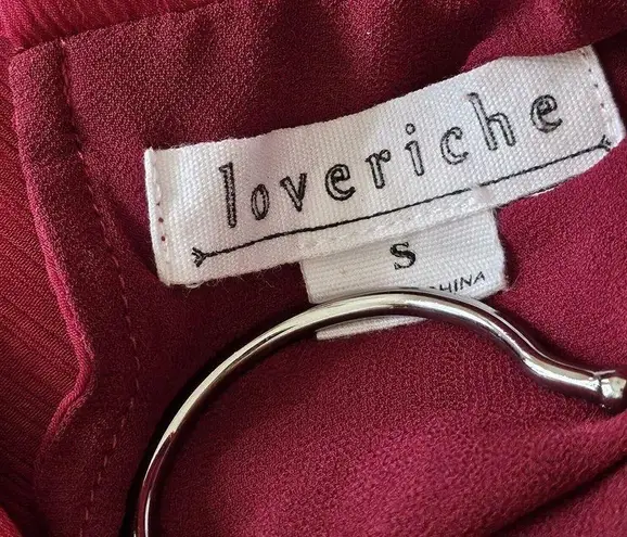 Love Riche Embroidered Hem Blouse Womens Size S Tie Back Red Long Sleeves