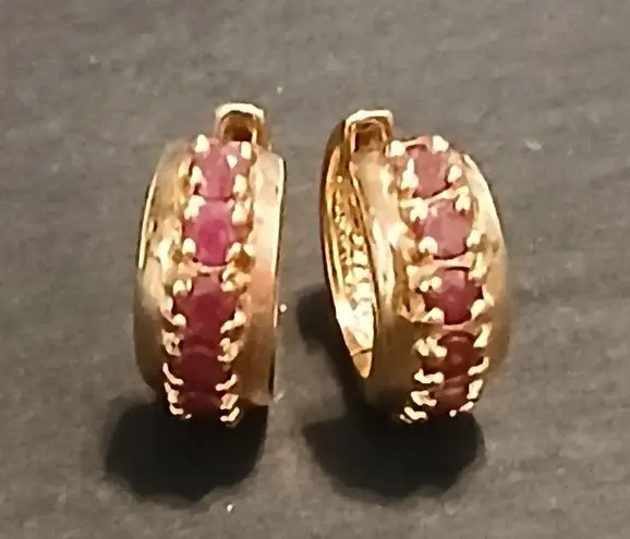 Ruby 925 gold plated hoop earrings Red