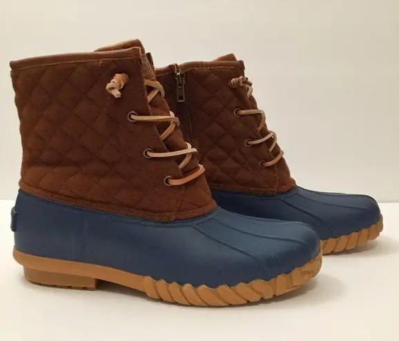 STQ Quilted Waterproof Duck Boots 9 Navy Blue Brown