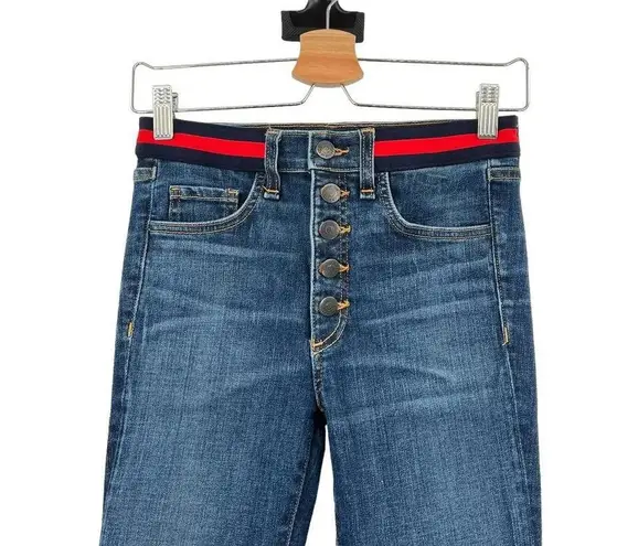 Veronica Beard Carolyn Cropped Baby Boot-cut Jeans Tuxedo Stripes Blue Tidal 24