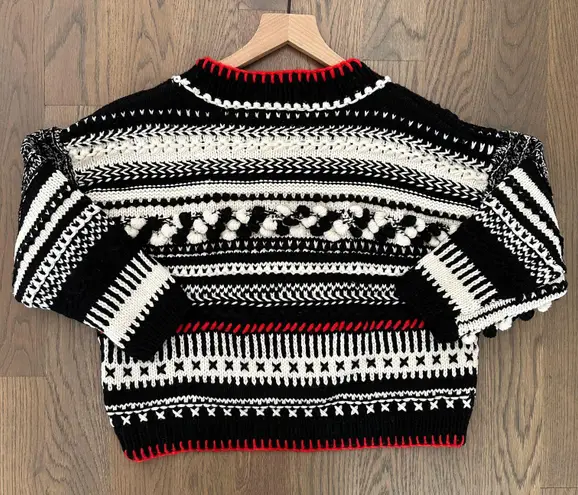 Spencer Vladimir Women's Mixed-Stitch Crop Sweater in Black, White, & Red Small