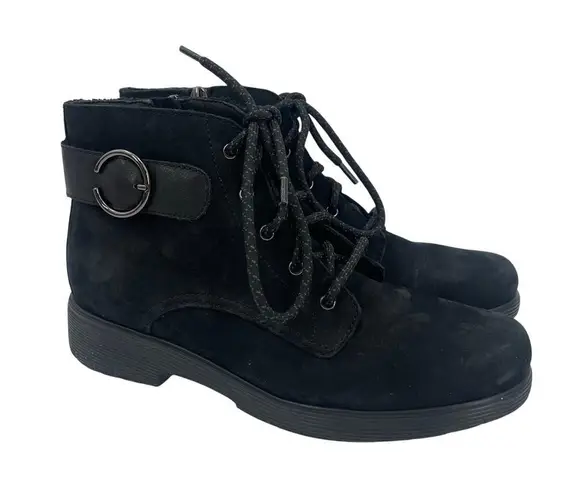 Munro Buckley Boots Size 7.5 Black Nubuck Leather Lace Up Zipper Buckle NWOT