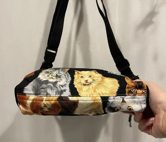 Y2K velvet trim cat lady bag canvas adj strap zipper closure Brown