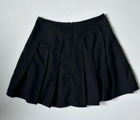 Y2K Gothic Black Pleated Mini Skirt Faux Leather Belt XS Social Collision Goth