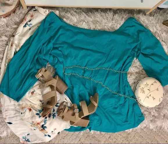 Roaman’s NEW Teal Off-Shoulder Top