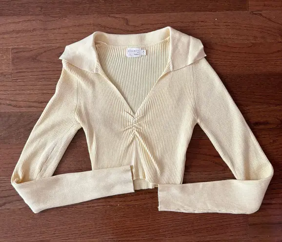 Dreamers By Debut pastel yellow ribbed collared cropped sweater top