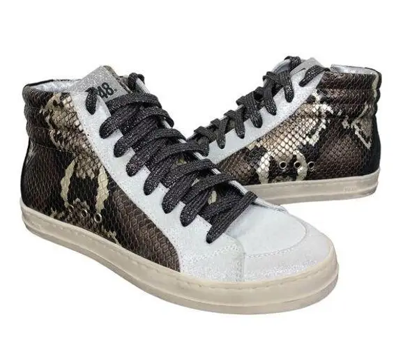P448 New Skate Snakeskin Print Leather High Top Sneaker Glitter Laces Sz 35/US 5
