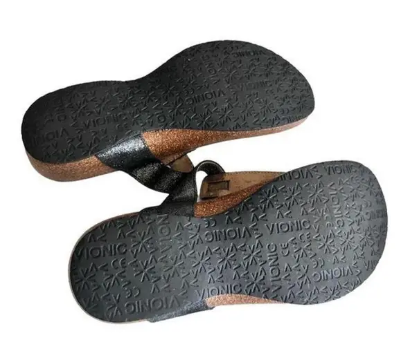 Vionic Mary Black Glitter Orthaheel Technology Thong Slip On Comfort Sandal 8