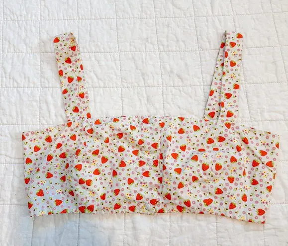 Batsheva Floral Strawberry Bralette Blouse Crop Top Medium Pink