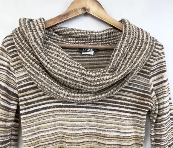 A Byer Vintage Womens Sweater Small Striped Metallic Cowl Neck Y2K