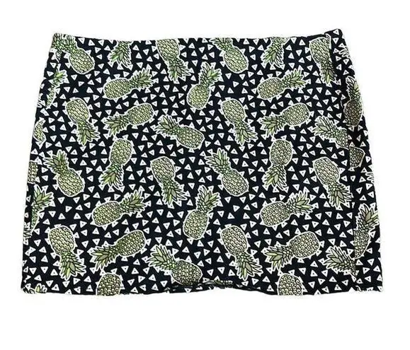 Divided  H&M EUC Black Green Pineapple Print Mini Skirt Sz 12