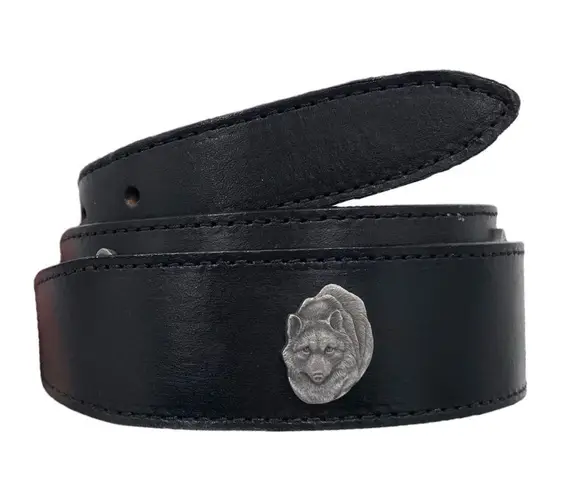 Vintage Black Leather Wolf Concho Belt Hand Crafted Mexico Western Southwestern